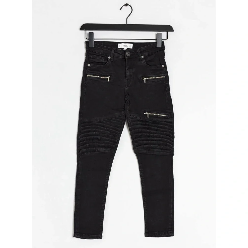 MNG | Faded Black Wash Zipper Details Relaxed Slim Moto Biker Jeans - Picture 14 of 14